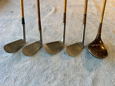 Lote de 5 palos de golf vintage con eje de acero recubierto diestro Wright Ditson y Spalding Foto 1 de 4