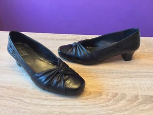 Women's Hotter Enshrine Black Leather Shoes. Low Block Heel, Slip On, UK Size 5. - Picture 1 of 12