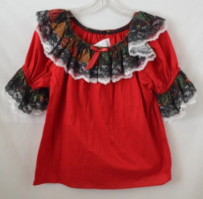 VTG Square Up Fashions Dance Lace Ruffle Off Shoulder Red Top Shirt Women’s S - Image 1 of 4