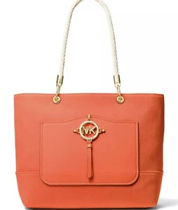 MICHAEL KORS Bag Amy Large Rope Tote Clementine orange gold cotton new - Picture 1 of 11