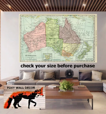 Painting vintage Art map Print Canvas Australia NSW NT QLD WA NSW ACT TAS NZ - Image 1 of 4