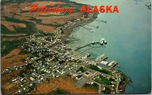 Vintage Petersburg Alaska AK Wrangall schmale Luftaufnahme Panorama Postkarte - Bild 1 von 2