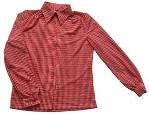 Womens Vintage Shirt 80s Japanese Red White Geometric Print Retro Indie Mod 10 - Picture 1 of 2
