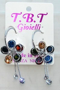 argento Orecchini con Fiori cristallo Cerchi da Donna Eleganti pendenti multicol - Foto 1 di 1