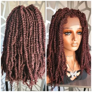 Dreadlock Wig Twist Wig Burgundy Wig Free Parting Wig 4x4 Lace Wig Braided Wig - Picture 1 of 7