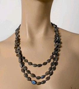 Vintage Beaded Labradorite Necklace Multi Strand Retro Jewellery Excellent Cond - Picture 1 of 4