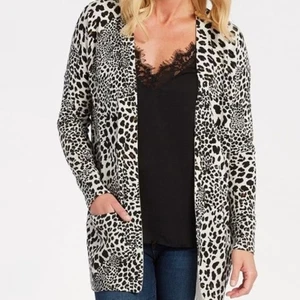 Sanctuary Leopard Print Open Front Cardigan Sweater Cream Beige Women's Small - Picture 1 of 11