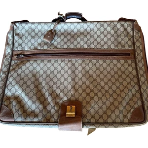 Gucci VTG Garment Bag Case GG Monogram Canvas Leather Beige - Picture 1 of 14