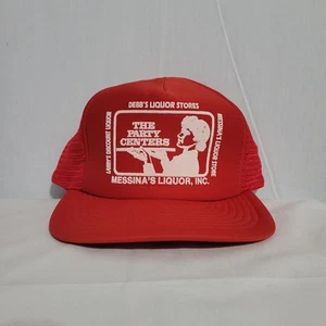 Vintage 80s red The Party Centers Liquor Stores snap back trucker cap, size OS - Picture 1 of 8