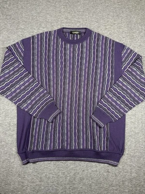 Vintage Men’s Montechiaro Purple Multicolor Sweater Made In Italy Size Large - Image 1 of 4