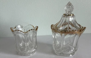 Vintage EAPG US Glass Biscuit Jar w/Lid and Sugar bowl with gold Trim - Picture 1 of 11