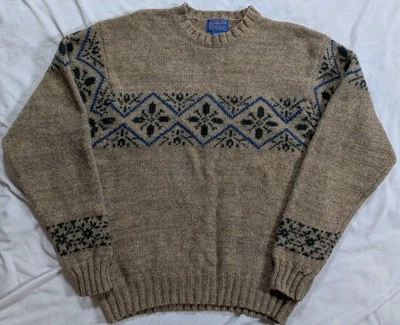 Vintage Pendleton Shetland Virgin Wool Crew Neck Sweater Mens L Beige FLAW! - Image 1 of 4