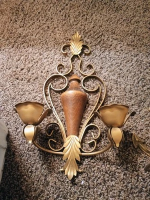 Aplique de pared vintage de latón pesado doble 2 brazos candelabro construcción sólida Foto 1 de 2