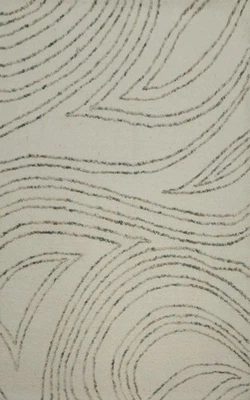 Contemporary Swirling Patterned Modern Rug 5x7 Ivory Wool Hand-Tufted Carpet - Image 1 of 4