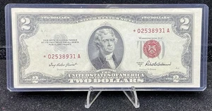 1953A $2.00 TWO DOLLAR RED SEAL STAR NOTE NICE AU+ wide R. margin Z147 - Picture 1 of 2