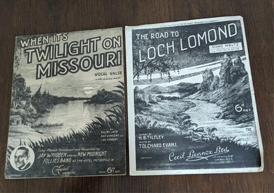 Vintage Sheet Music Twilight on Missouri Jay Whidden and The Road to Loch Lomond - Image 1 of 4