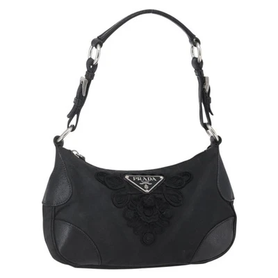 PRADA Shoulder Bag Nylon Leather Beige Silver Auth 147523 - Image 1 of 4