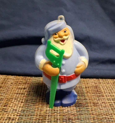 Vtg Hard Plastic Ornament SANTA'S WORKSHOP  -  HIS HELPER w/ TOOL  Rosbro Rosen - Image 1 of 3
