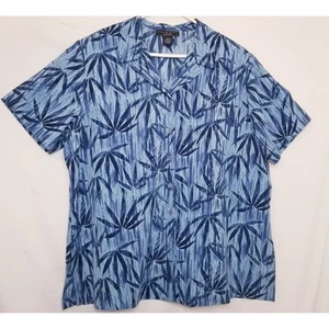 Laura Scott Woman Casual Button Front Blue Design Short Sleeve Camp Shirt Sz 20W - Bild 1 von 7