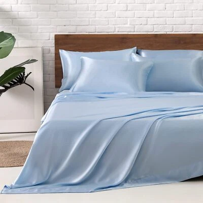 Queen Satin Bed Sheets 4 Piece Set Silky Soft Bedding with 15 Inch Deep Pocket - Image 1 of 4