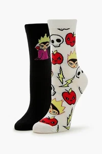 Disney Villains Evil Queen Crew Socks 2 Pairs Snow White New Fast Free Shipping! - Picture 1 of 5