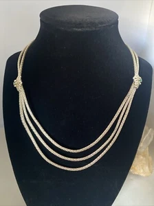 Antique 900 Silver Art Nouveau Three Strand Mesh Floral Accent Necklace - Picture 1 of 13