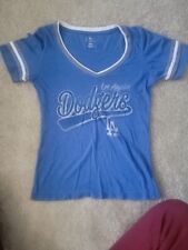 Los Angeles Dodgers V-neck Logo T-shirt Women's Medium MLB Ringer Style Blue