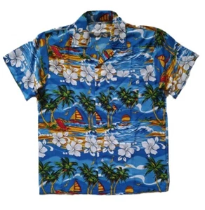 HAWAIIAN Shirt Mens M Club Cubana Tropical Beach Blue Vintage 1990s - Picture 1 of 9