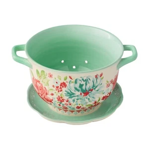 Colador Mujer Pioneer Con Plato de Goteo Precioso Jardín Floral Gres Nuevo - Imagen 1 de 6