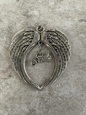 Necklace Pendant Pewter Heart Shaped Angel Wings & Motorcycle Silver Tone Charm - Image 1 of 3