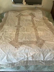 55" X 87" Antique Handmade Beautiful Fancy Tablecloth Must See - Picture 1 of 16