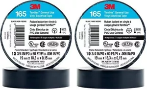 (2 ROLLS) 3M TEMFLEX 165 ELECTRICAL TAPE BLACK 3/4" x 60 FT INSULATED ELECTRIC - Picture 1 of 1