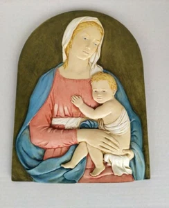 PLACCA IN MARMO RESINA MADONNA CON BAMBINO DIPINTA A MANO PRODUZIONE ITALIANA - Bild 1 von 1