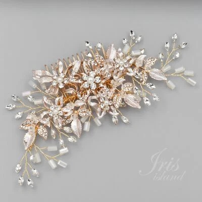 Bridal Hair Comb Pearl Crystal Headpiece Clip Pin Wedding Accessories 8170 Gold - Image 1 of 4