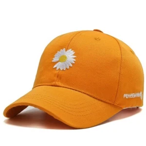 Daisy Make a Wish Embroidery Unisex Baseball Cap/Hat, Strap Back, Cute  - Orange - Picture 1 of 1