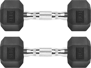 Rubber Coated Hex Dumbbells Cast Iron Free Weights - Available in Multiple Sizes - Picture 1 of 12