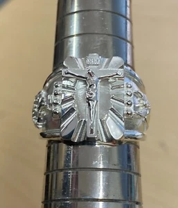 Crucifix Cross Sacred Heart of Jesus Holy Spirit Solid Ring Sterling Silver 925 - Picture 1 of 23