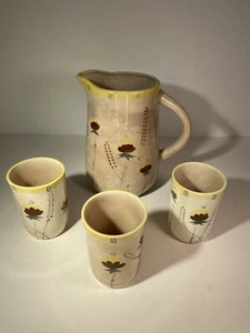 VINTAGE SAFTKRUG & 3 GLÄSER HANDBEMALT Keramik oder Steinzeug - Bild 1 von 24