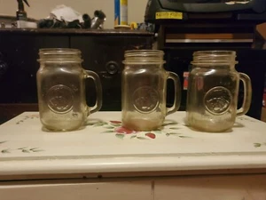 3 Golden Harvest Pint clear Mason drinking jars with handle 5" plus 2 regular - Picture 1 of 5
