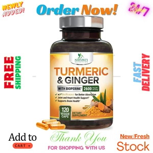 Turmeric Supplement Curcumin 2600mg - with Organic Ginger & Turmeric, BioPerine - Picture 1 of 5