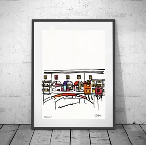 FLORENCE ❤ Firenze FRAMED signed original OIL PASTEL PAINTING Tuscany Italy pop - Picture 1 of 9