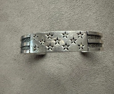King Baby 925 Silver American Flag Bracelet w/ Diamonds 💎  65.6g RARE 🌟 - Image 1 of 4