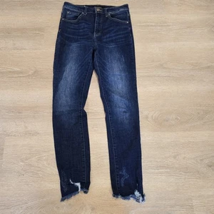 RISEN Jeans Größe 7/28 dunkle Waschung hoher Bund ausgefranster Saum gerade - Bild 1 von 17
