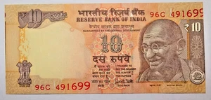 ERROR : 2017 - 10 RUPEE INDIA REPUBLIC 1 SERIAL NUMBER ERROR 1 FINE NOTE - Picture 1 of 3