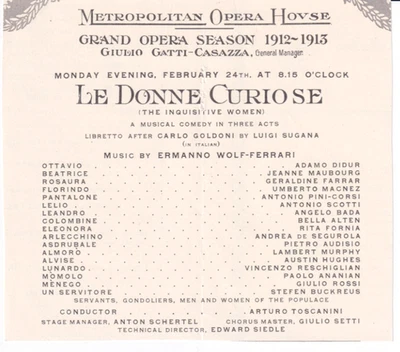 3 unusual program pages for ARTURO TOSCANINI conducted operas Met Opera 1910-13 - Image 1 of 3