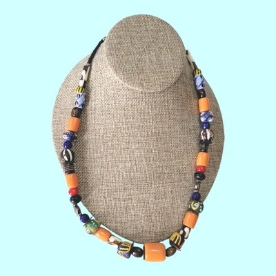 Necklace Old North African Handmade Glass,Trade, Multico Resin Amber Beads 21" Foto 1 de 4