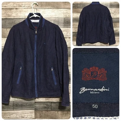 Chaqueta Bomber Bernardini Milano 100% Lino Hombre Talla 50 Azul Cremallera Completa Foto 1 de 4