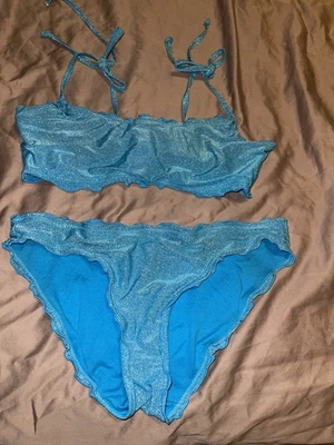 NO BOUNDARIES L (11-13) TURQUOISE CHILD'S BIKINI 带银色亮片 二手 — 第 1/4 张图片