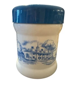 Tarro de tabaco vintage de vidrio con leche azul y blanco con tapa Paul Revere - Imagen 1 de 18