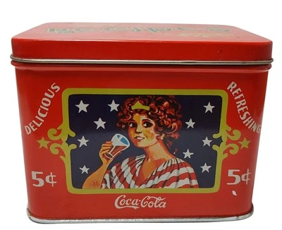 Coca Cola Coke Tin Recipe Box Vintage Hinged Lid Collectible Storage Kitchen - Image 1 of 4